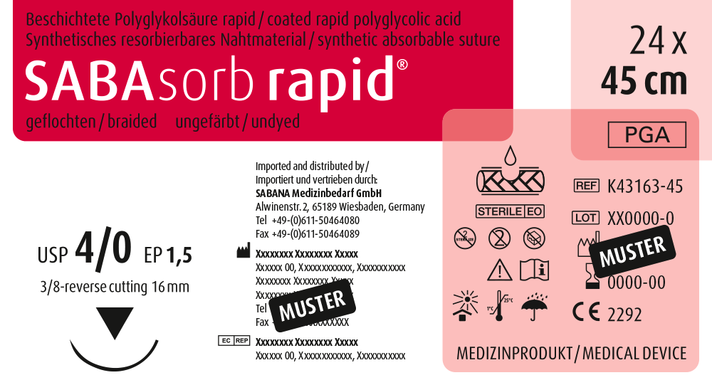 SABANA MEDIZINBEDARF SABAsorb rapid® - Packung 24 Stück ungefärbt, 45 cm, DS-16, USP 4/0, Stärke 1,5